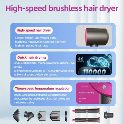 Professional negative ion hair dryer for home high-speed leafless constant temperature hair dryer quickly drying with curly nozz