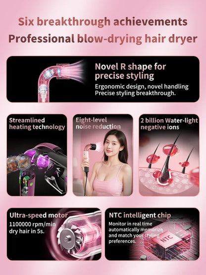 Professional Leafless Hair Dryer Negative Ion Home Salon Personal Hair Styling Tool Compact Electric Hair Dryer for Fast Drying